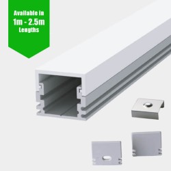 LED Profile Square Aluminium Top Hat Diffuser for LED Strip - Surface Mount - Aluminium LED Channel c/w  Diffuser + End Caps + Mounting Clips  LED Profile Square Aluminium Top Hat Diffuser for LED Strip - Surface Mount - Aluminium LED Channel c/w  Diffuser + End Caps + Mounting Clips