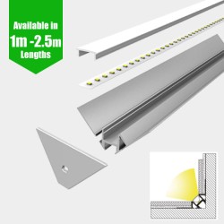LED Profile Recessed Tile Internal Corner for LED Strip - Aluminium LED Channel c/w  Clip-in Diffuser + End Caps  LED Profile Recessed Tile Internal Corner for LED Strip - Aluminium LED Channel c/w  Clip-in Diffuser + End Caps