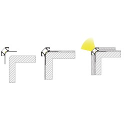 LED Profile Recessed Tile Outer Corner for LED Strip - Aluminium LED Channel c/w  Clip-in Diffuser + End Caps  LED Profile Recessed Tile Outer Corner for LED Strip - Aluminium LED Channel c/w  Clip-in Diffuser + End Caps