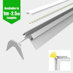 LED Profile Recessed Tile Outer Corner for LED Strip - Aluminium LED Channel c/w  Clip-in Diffuser + End Caps  LED Profile Recessed Tile Outer Corner for LED Strip - Aluminium LED Channel c/w  Clip-in Diffuser + End Caps