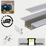 LED Profile Plaster-in Recessed Extrusion for LED Strip - Aluminium LED Channel c/w Clip-in Diffuser + End Caps