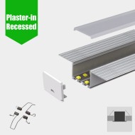 LED Profile Plaster-in Recessed Extrusion for LED Strip - Aluminium LED Channel c/w Clip-in Diffuser + End Caps