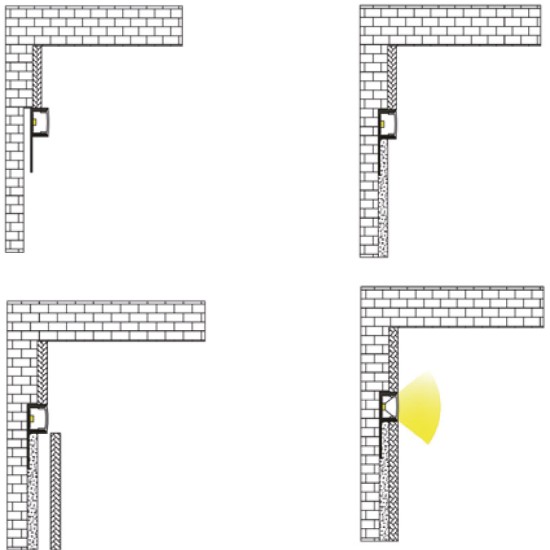 LED Profile Recessed Tile Edge for LED Strip - Aluminium LED Channel c/w  Clip-in Diffuser + End Caps 