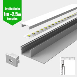 LED Profile Recessed Tile Edge for LED Strip - Aluminium LED Channel c/w  Clip-in Diffuser + End Caps  LED Profile Recessed Tile Edge for LED Strip - Aluminium LED Channel c/w  Clip-in Diffuser + End Caps