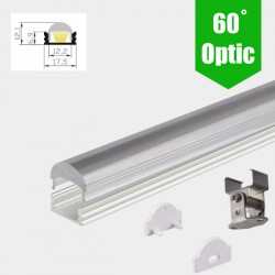 LED Profile 60˚ Lensed/Clear Optic for LED Strip - Surface Mount Aluminium LED Channel c/w  Diffuser + End Caps + Mounting Clips LED Profile 60˚ Lensed/Clear Optic for LED Strip - Surface Mount Aluminium LED Channel c/w  Diffuser + End Caps + Mounting Clips