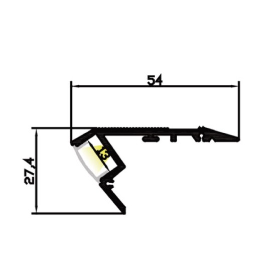 LED Profile Step Extrusion / Stair Nosing (Downlight) for LED Strip -  Aluminium LED Channel c/w  Clip-in Diffuser + End Caps 