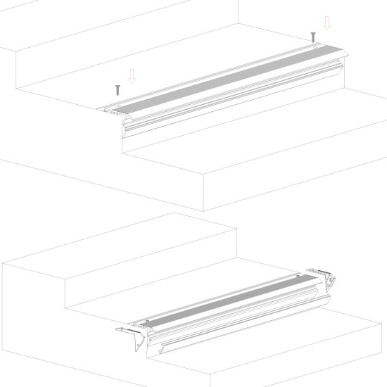 LED Profile Step Extrusion / Stair Nosing (Uplight) for LED Strip -  Aluminium LED Channel c/w  Clip-in Diffuser + End Caps 