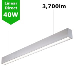 Suspended/Surface Mount Linear LED Direct Downlight Luminaire 1200mm/4ft - Silver (3,700lm) 40W Flicker Free Suspended/Surface Mount Linear LED Direct Downlight Luminaire 1200mm/4ft - Silver (3,700lm) 40W Flicker Free