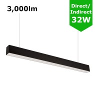 Suspended Linear LED Direct Indirect Light 1200mm/4ft - RAL Black (3,000lm) 32W Flicker Free
