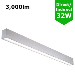 Suspended Linear LED Light Up/Down Light 1200mm/4ft - Silver Anodised Aluminum (3,000lm) 32W Flicker Free Suspended Linear LED Light Up/Down Light 1200mm/4ft - Silver Anodised Aluminum (3,000lm) 32W Flicker Free