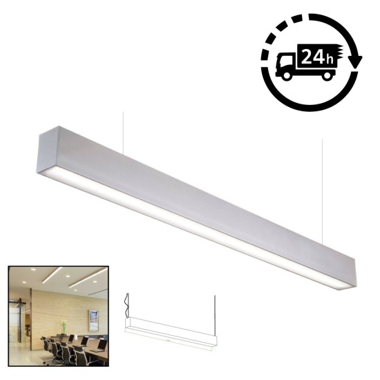 Suspended Linear LED Light Up/Down Light 1200mm/4ft - Silver Anodised Aluminum (4,900lm) 52W Flicker Free