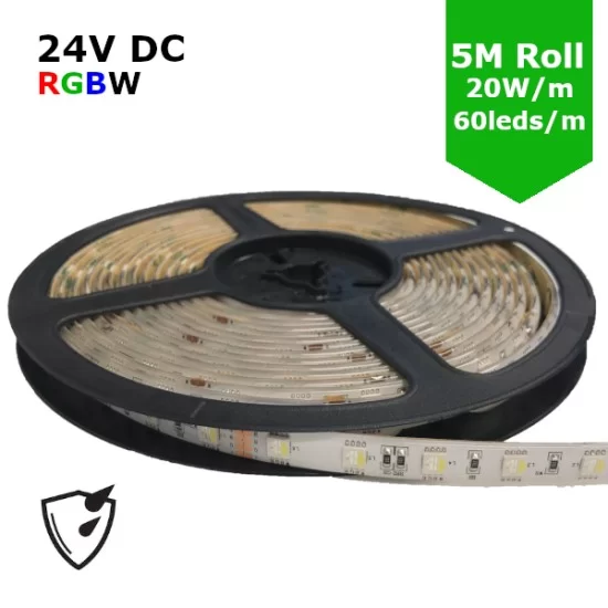 Kit Ruban LED 12W/M 24V DC SMD5050 60LED/m 5m RGB IP65 avec Bloc d'Ali