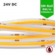 COB LED Strip (5M ROLL) LED Tape Light - No Spotting / Spotless - 8W/m  24V DC Single Colour IP21