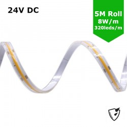 COB LED Strip (5M ROLL) LED Tape Light - No Spotting / Spotless - 8W/m  24V DC Single Colour IP65 COB LED Strip (5M ROLL) LED Tape Light - No Spotting / Spotless - 8W/m  24V DC Single Colour IP65