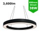 Suspended/Surface Mount Round LED HALO Light Ø600mm / 38W (3,600lm) Black Body Flicker Free