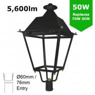 LED Post Top Lantern - Victorian / Traditional Street Light Luminaire 30W/40W/50W - 4-8m Column Street Lighting Fixture Replaces 70W SOX Flicker Free