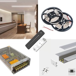 LED Strip Plaster in plasterboard Skim LED Profile Ceiling Complete Kit - Includes LED Strip Tape, LED Profile, Driver + Optional Remote Dimmer or Wall Plate Dimming Switch, 5m Cable 24V - Single Colour IP21 LED Strip Plaster in plasterboard Skim LED Profile Ceiling Complete Kit - Includes LED Strip Tape, LED Profile, Driver + Optional Remote Dimmer or Wall Plate Dimming Switch, 5m Cable 24V - Single Colour IP21