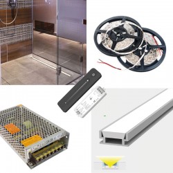 LED Strip Tile in LED Profile Floor / Wall Recessed Shower Niche Complete Kit - Includes LED Strip Tape, LED Profile, Driver + Optional Remote Dimmer or Wall Plate Dimming Switch, 5m Cable 24V - Single Colour IP65 LED Strip Tile in LED Profile Floor / Wall Recessed Shower Niche Complete Kit - Includes LED Strip Tape, LED Profile, Driver + Optional Remote Dimmer or Wall Plate Dimming Switch, 5m Cable 24V - Single Colour IP65