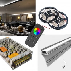 Wall Mount Cove LED Strip RGBW Colour Changing - Coving LED Kit - Includes LED Strip Tape, LED Profile, Driver + Optional RF Remote or Wall Plate Controller, 5m Cable 24V - IP65 Wall Mount Cove LED Strip RGBW Colour Changing - Coving LED Kit - Includes LED Strip Tape, LED Profile, Driver + Optional RF Remote or Wall Plate Controller, 5m Cable 24V - IP65